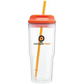 24 Oz. Clear Gulp Tumbler Cup W/Tangerine Lid & Straw